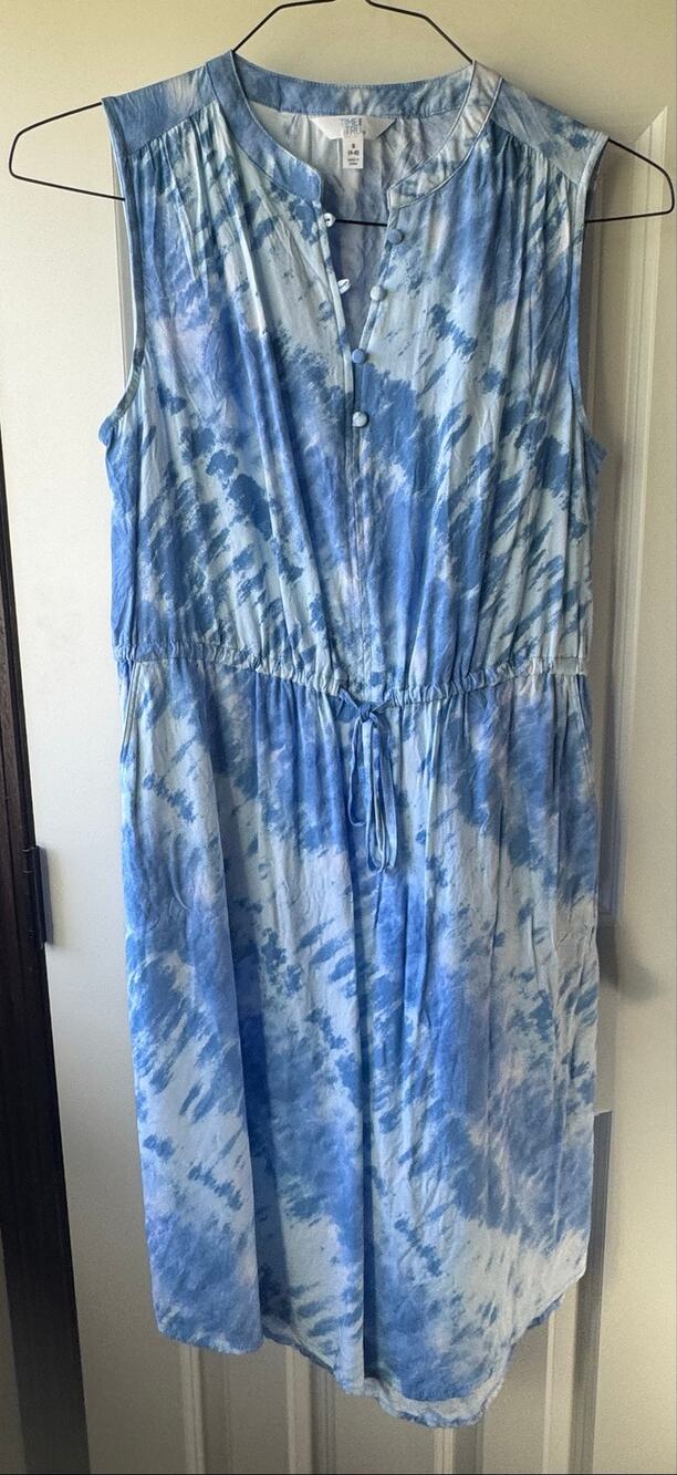 Time and Tru Blue Tie-Dye Sleeveless Button-Front Dress (Size Small / 4-6)
